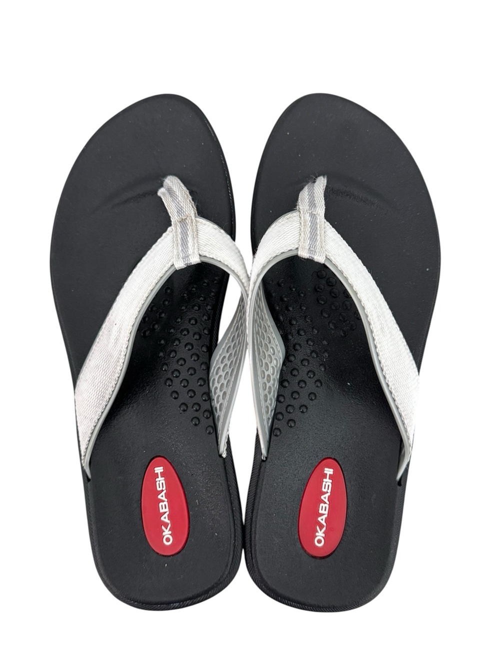 Okabashi Breeze Size M Silver/Gray Flip Flops Black Slip-Resistant Sole